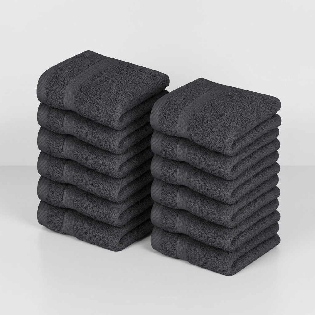 Bundle of machine washable white cotton washcloths, perfect for home essentials and bath linen