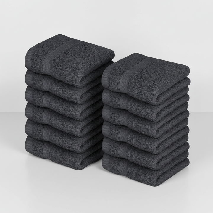 Bundle of machine washable white cotton washcloths, perfect for home essentials and bath linen