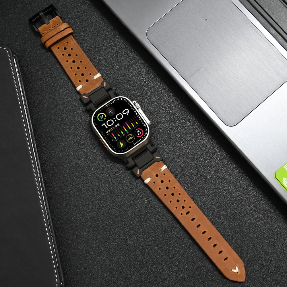 Durable genuine leather smartwatch accessory, premium strap for lasting wear & elegant look.
