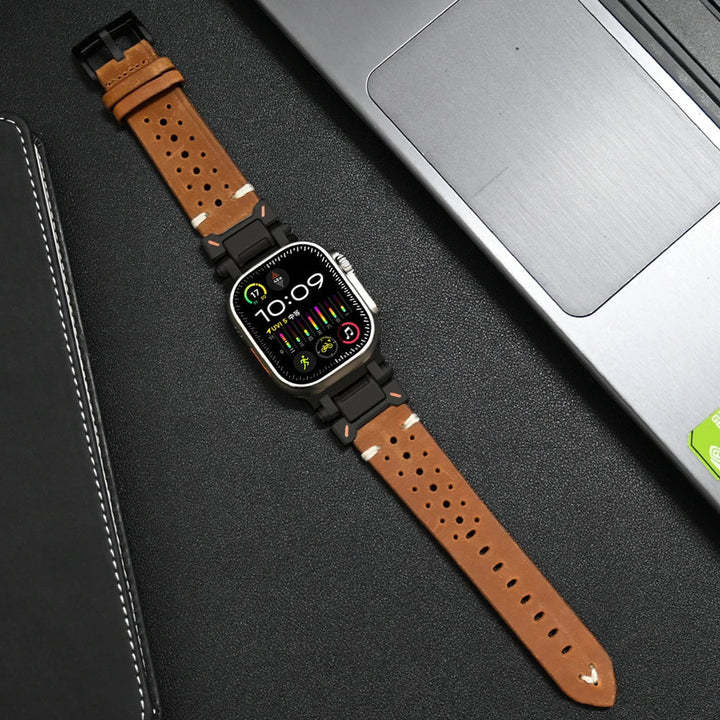 Durable genuine leather smartwatch accessory, premium strap for lasting wear & elegant look.
