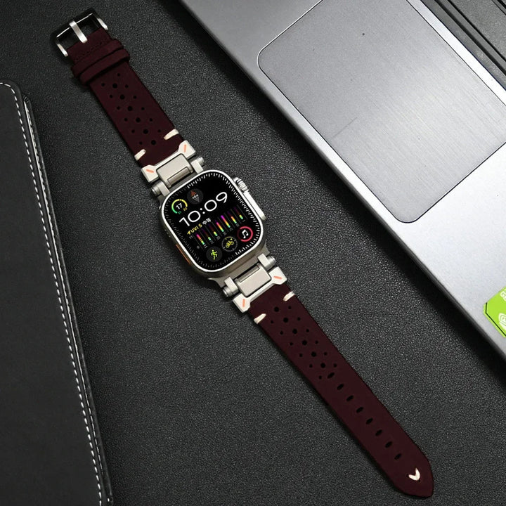 Stylish black leather smartwatch band, a premium and elegant unisex accessory for any watch.