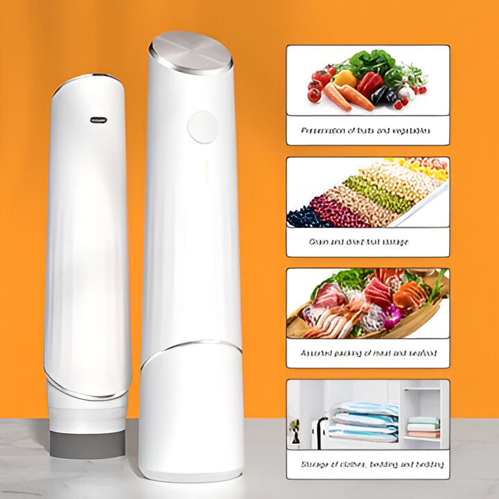 Food saver vacuum sealer, perfect for meal prep, keeps groceries fresh longer with reusable bags.