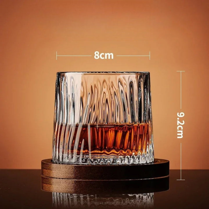 High-quality crystal whiskey glasses, ideal for scotch, bourbon, or spirits. Comes with a stylish, dark wooden serving tray.