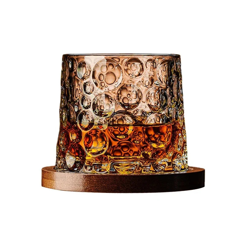 Luxurious crystal whiskey glasses and a crafted wooden base, an impressive gift for whiskey lovers & spirits connoisseurs.