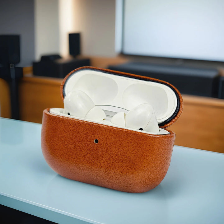 Unisex premium full grain leather AirPods case. Stylish, durable, and protective tech accessory for your earbuds.