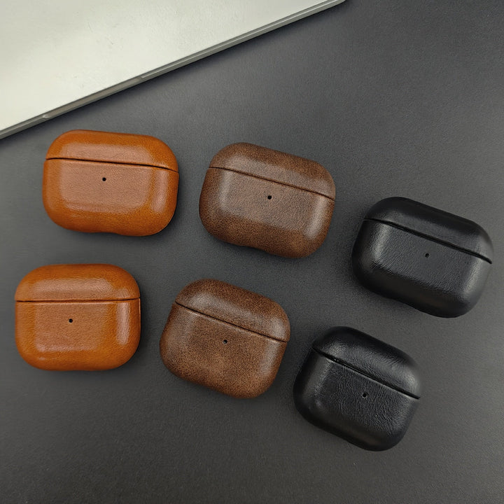 Durable full grain leather AirPods case. Protects earbuds, supports wireless charging. A premium tech accessory.