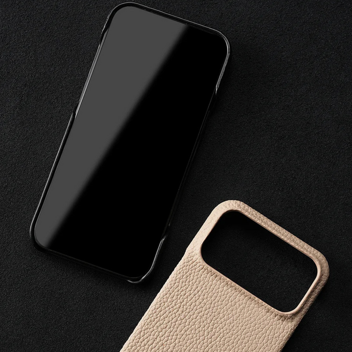 iPhone 13 slim genuine leather case. MagSafe compatible, shock absorbent for premium protection.