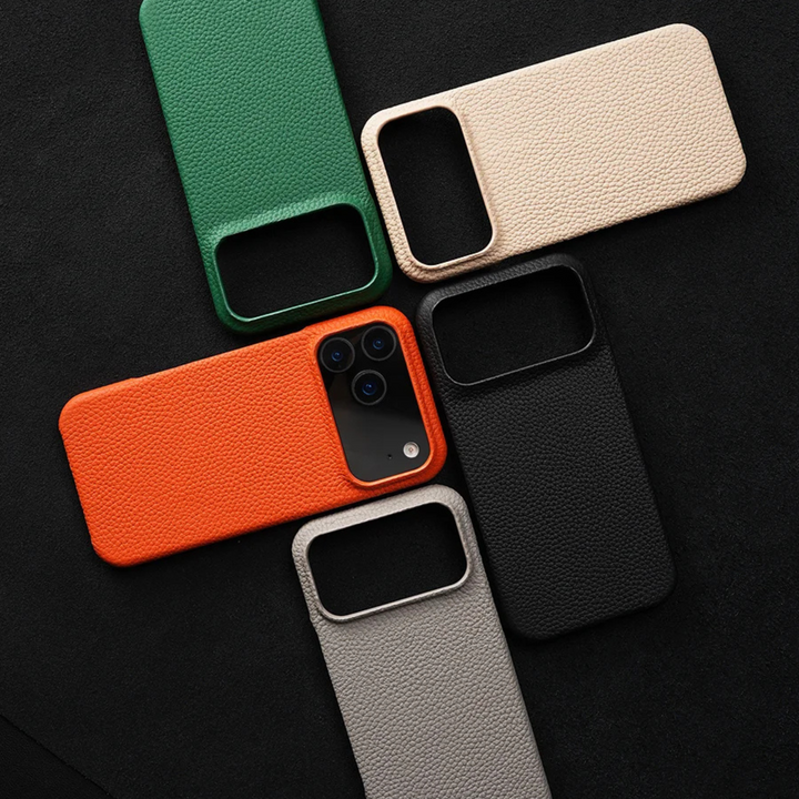 Premium genuine leather iPhone 12 case. Elegant design, scratch protection, genuine leather.