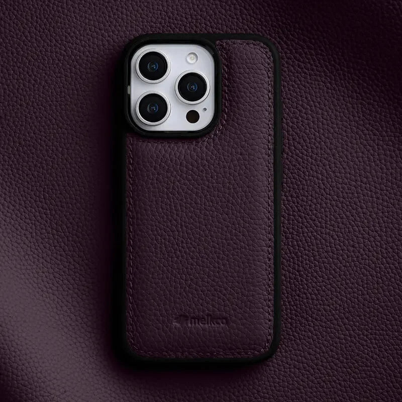 Array of colorful genuine Italian leather iPhone cases. Precise fit for iPhone 14, 15, 16 series.