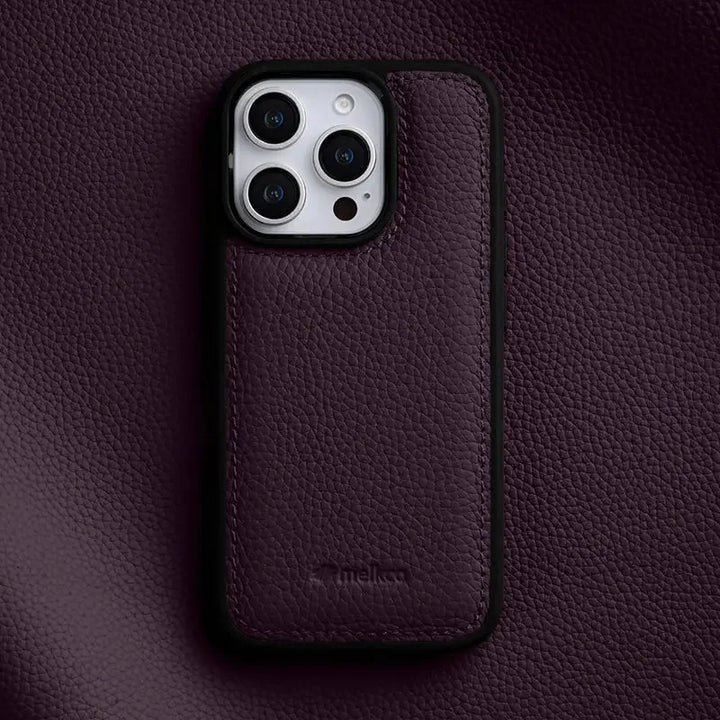 Array of colorful genuine Italian leather iPhone cases. Precise fit for iPhone 14, 15, 16 series.