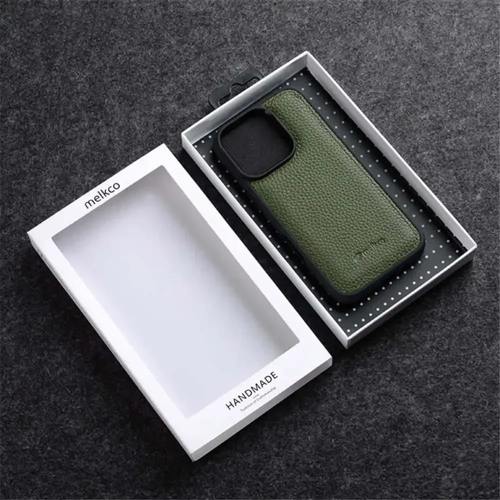 Durable Italian leather iPhone 16 case. Luxury phone accessory with precise fit & sleek design.