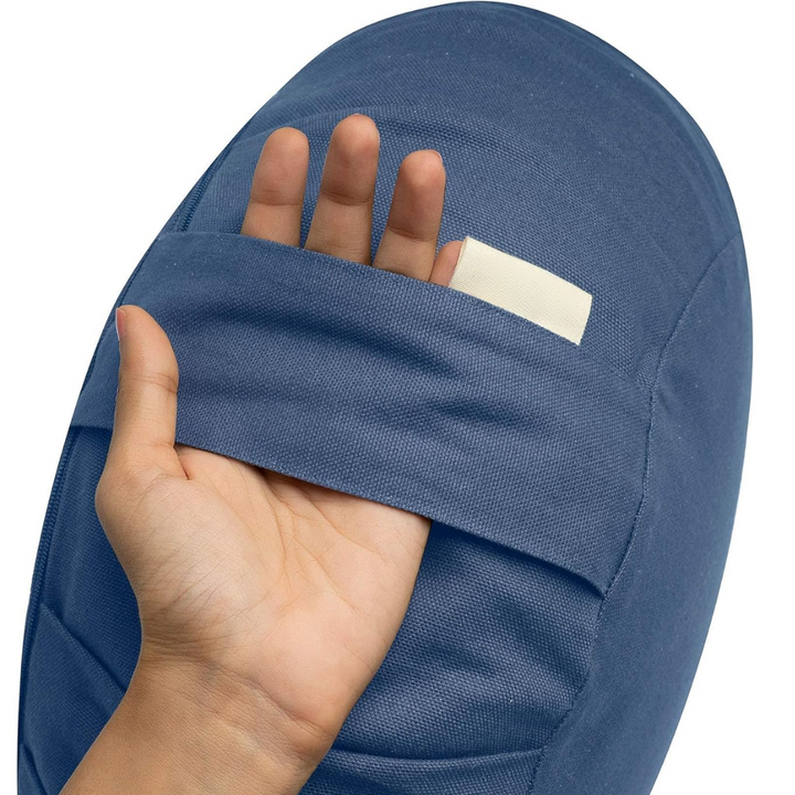 Soft organic cotton meditation cushion, buckwheat filled, designed for comfort during long meditation sessions.