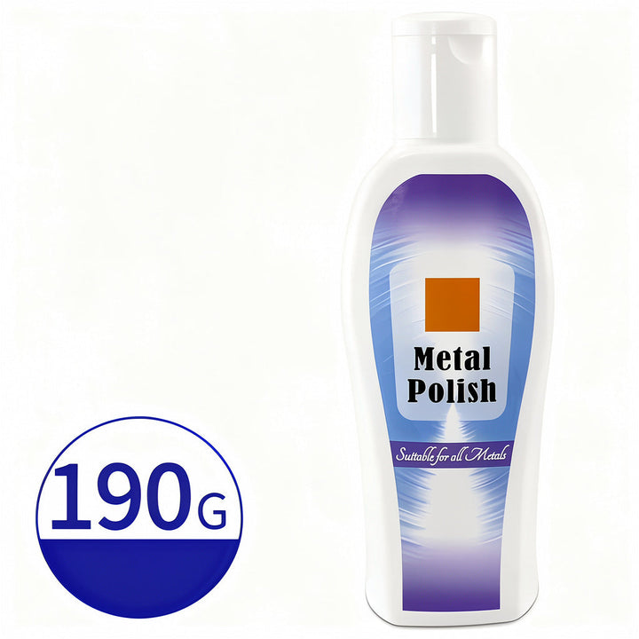 Stainless steel scratch remover paste restoring shine to kitchen appliances, sinks, and metal surfaces.