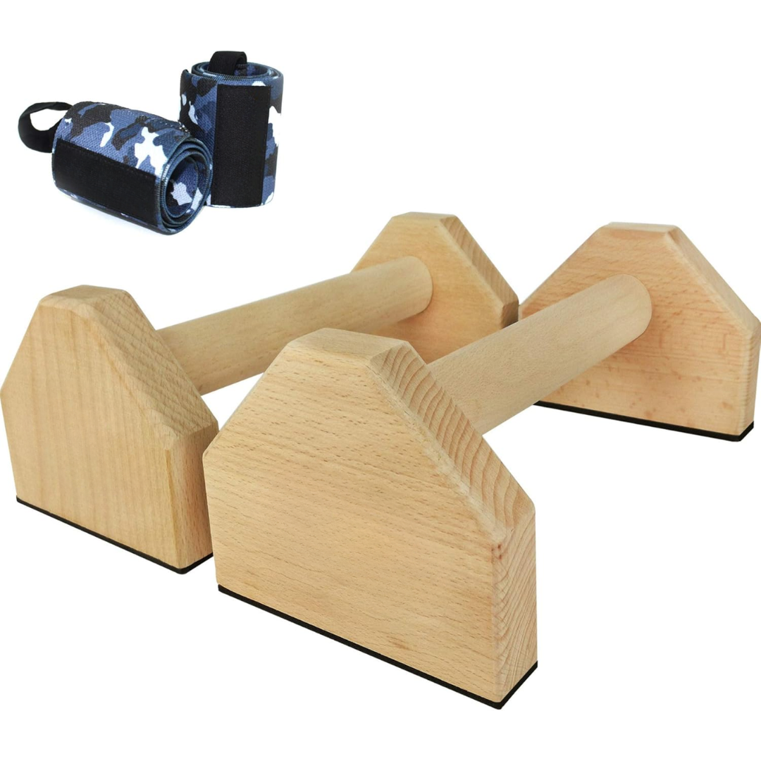 Premium wooden calisthenics parallettes bars for bodyweight fitness & strength training.