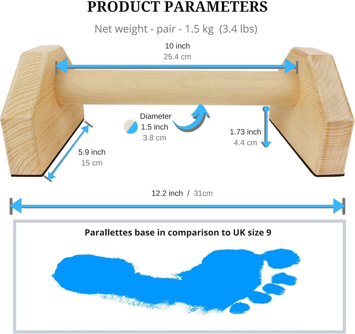 Portable premium wooden parallettes for calisthenics, bodyweight exercises, and strength training.