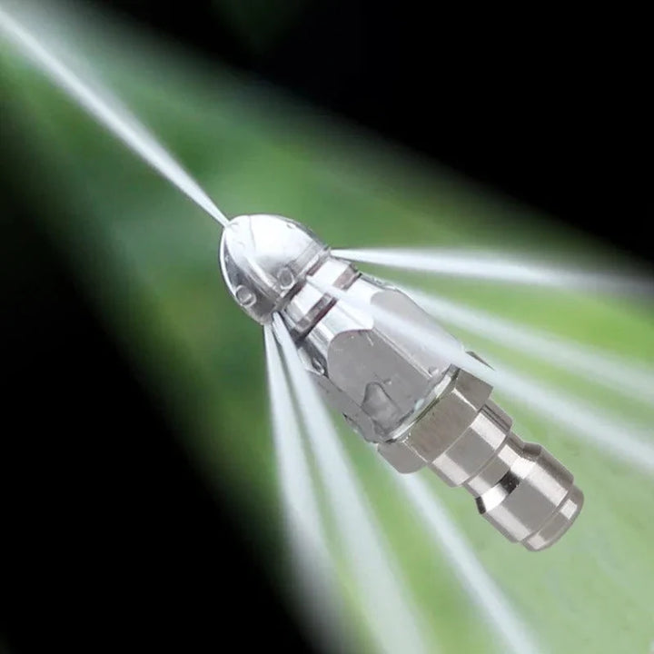 Pressure washer sewer jetter nozzle with 1/4'' quick connect for efficient drain and pipe cleaning.
