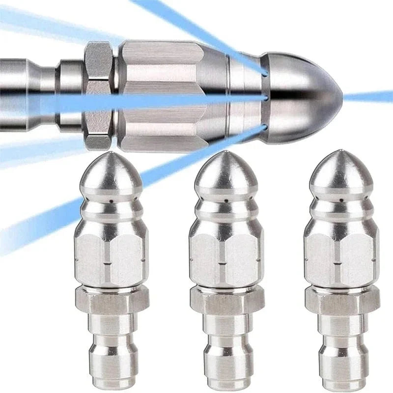 Durable stainless steel sewer jetter nozzle, high-pressure clog remover for tough pipe cleaning.