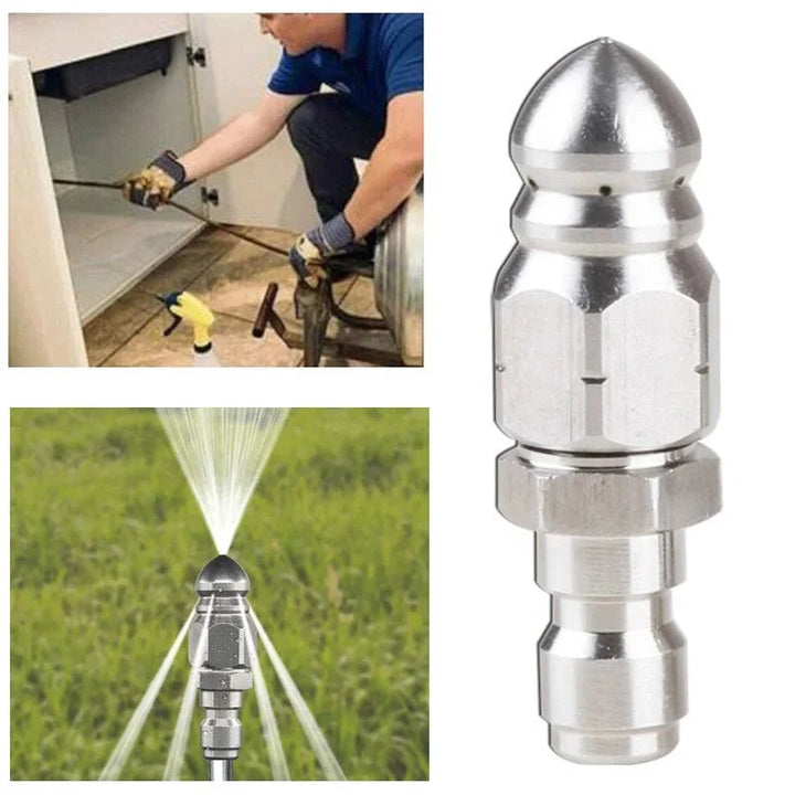 Pressure washer sewer jetter nozzle, quickly removes stubborn drain clogs. 1/4'' quick connect.