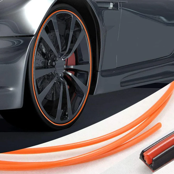 Pro Wheel Rim Protector guarding black auto rim against curb damage. Essential car accessory for wheel protection.