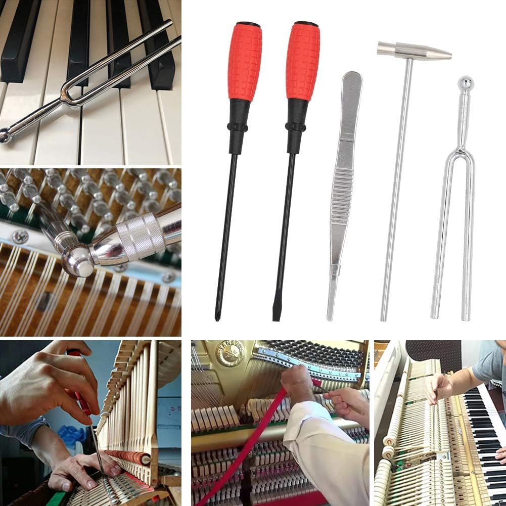 Arvena professional piano tuning kit showing all 16 maintenance and repair accessories neatly arranged