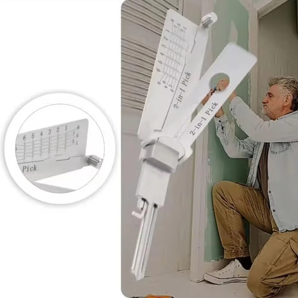 Precision 2-in-1 key decoder and lock picking tool for professional locksmiths. Essential security and entry device.