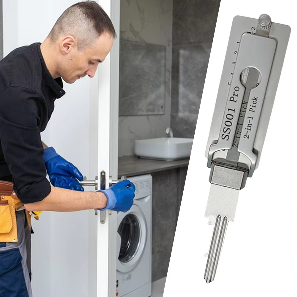 Locksmith's 2-in-1 key decoder & lock picking tool. Professional-grade stainless steel for durable, precise entry.