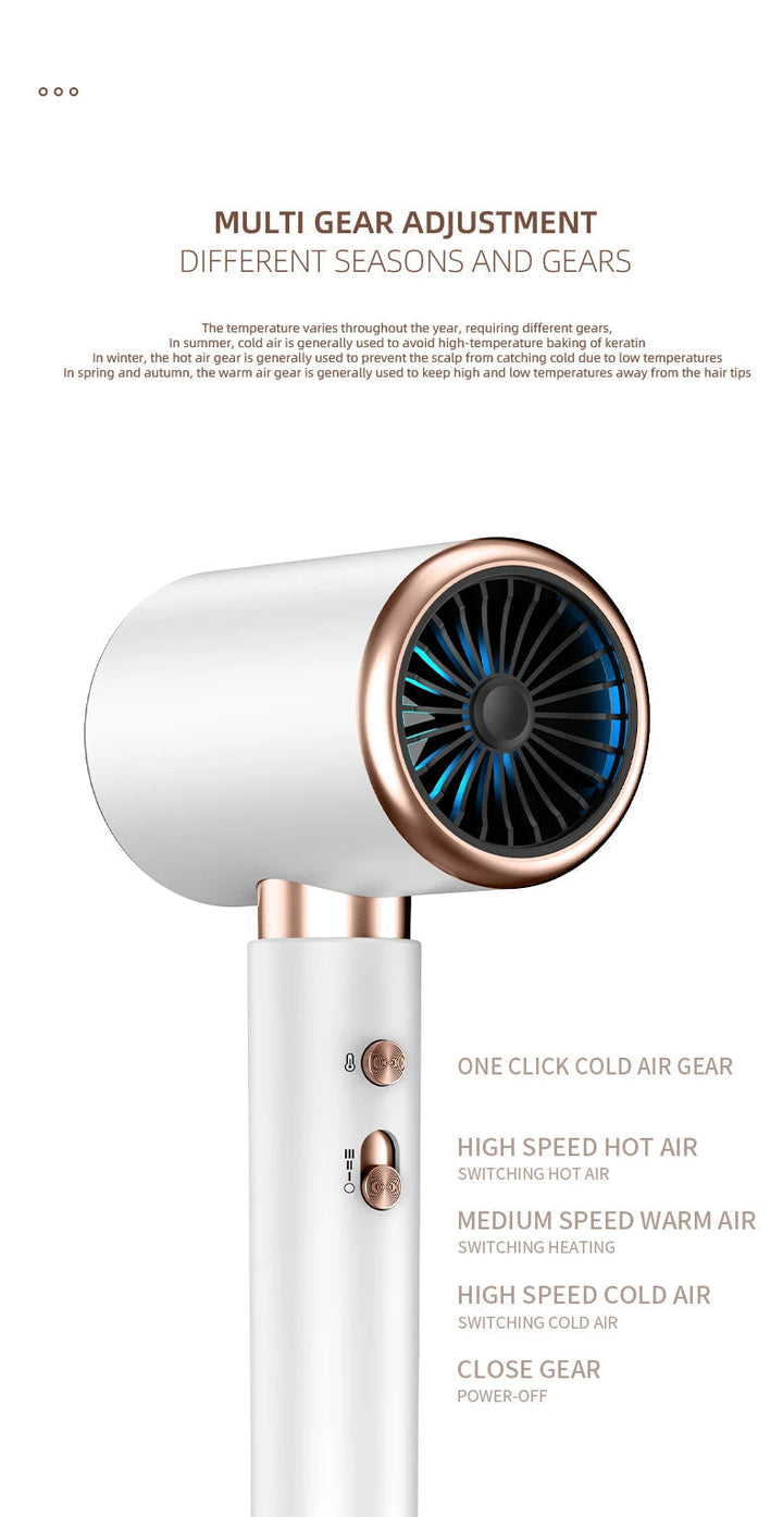 Powerful 2400W hair dryer designed for fast, damage-free drying with negative ions