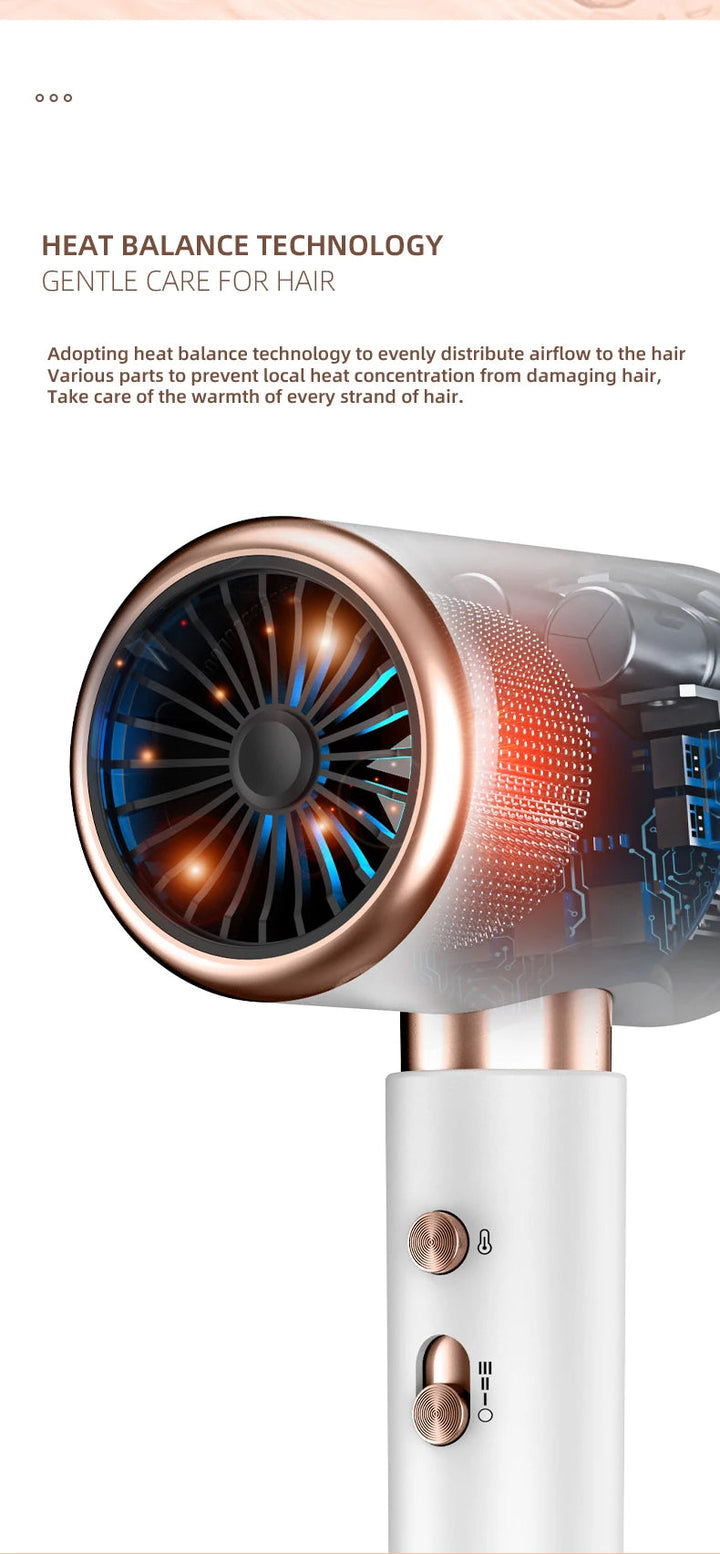 Detail of 2400W hairdryer nozzle, featuring precise airflow control for styling