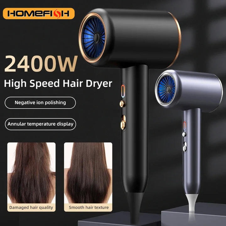 Powerful 2400W hair dryer with cold and warm air for sleek, frizz-free hair styling