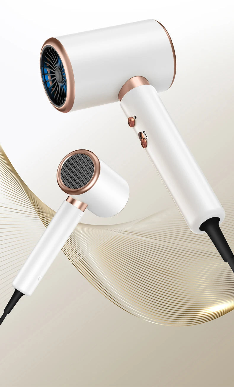 Professional 2400W hairdryer on white background, emphasizing its sleek design