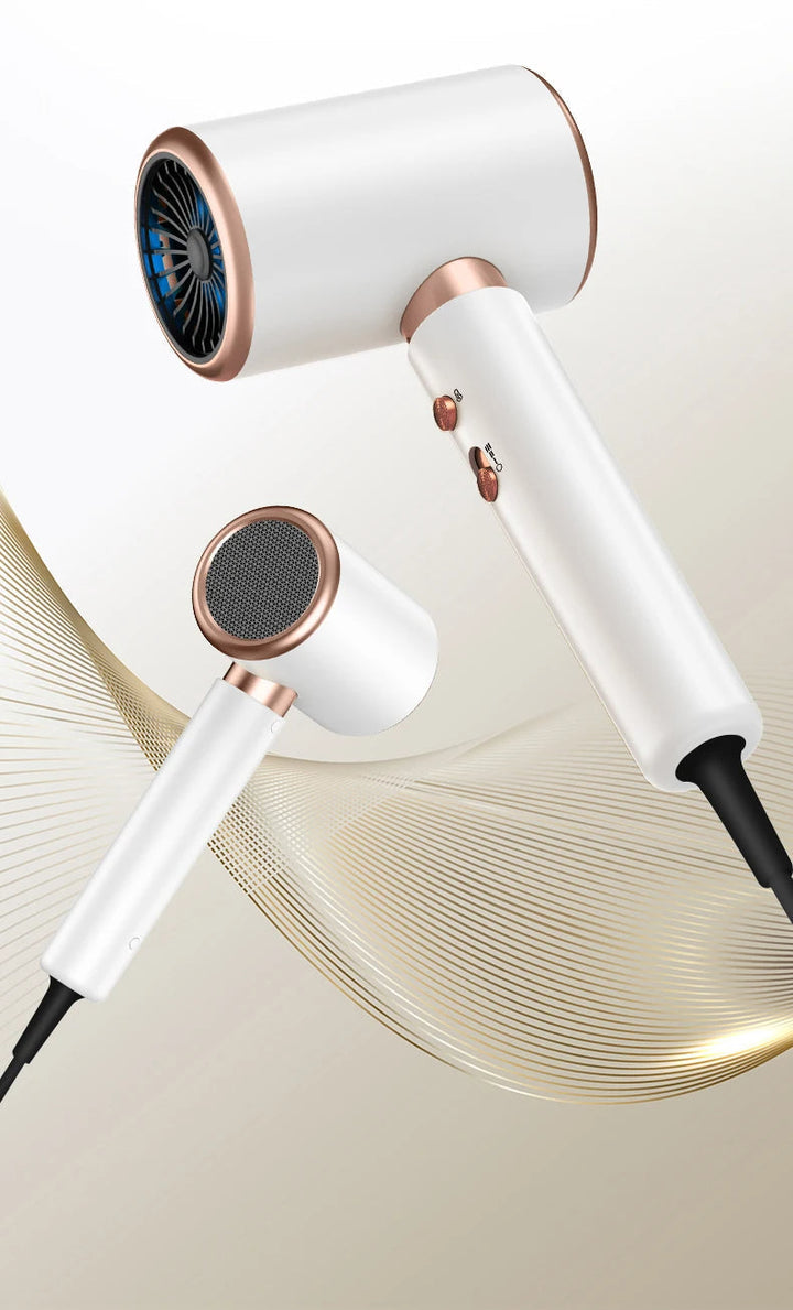 Professional 2400W hairdryer on white background, emphasizing its sleek design