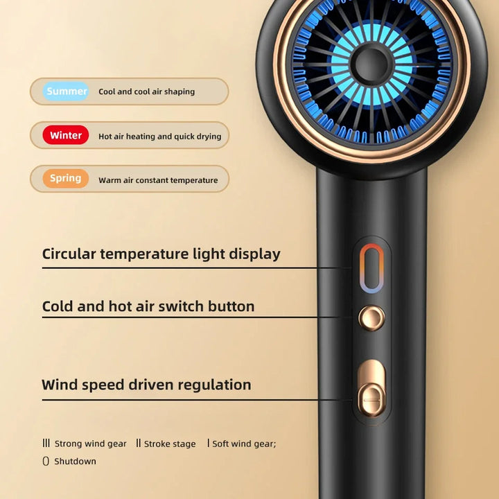 Focus on the power button of the 2400W hairdryer, showing variable heat settings