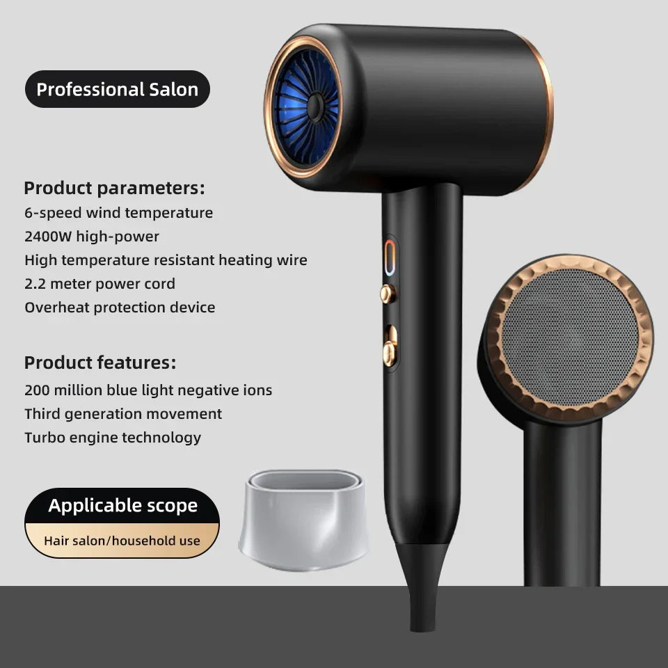 Professional 2400W hairdryer, ensuring fast dry times and reduced heat damage