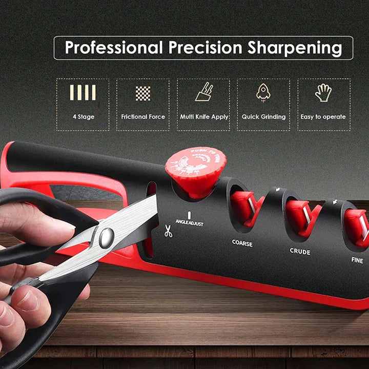 Achieve professional sharpness with this 4-in-1 adjustable knife sharpener for all your kitchen blades.