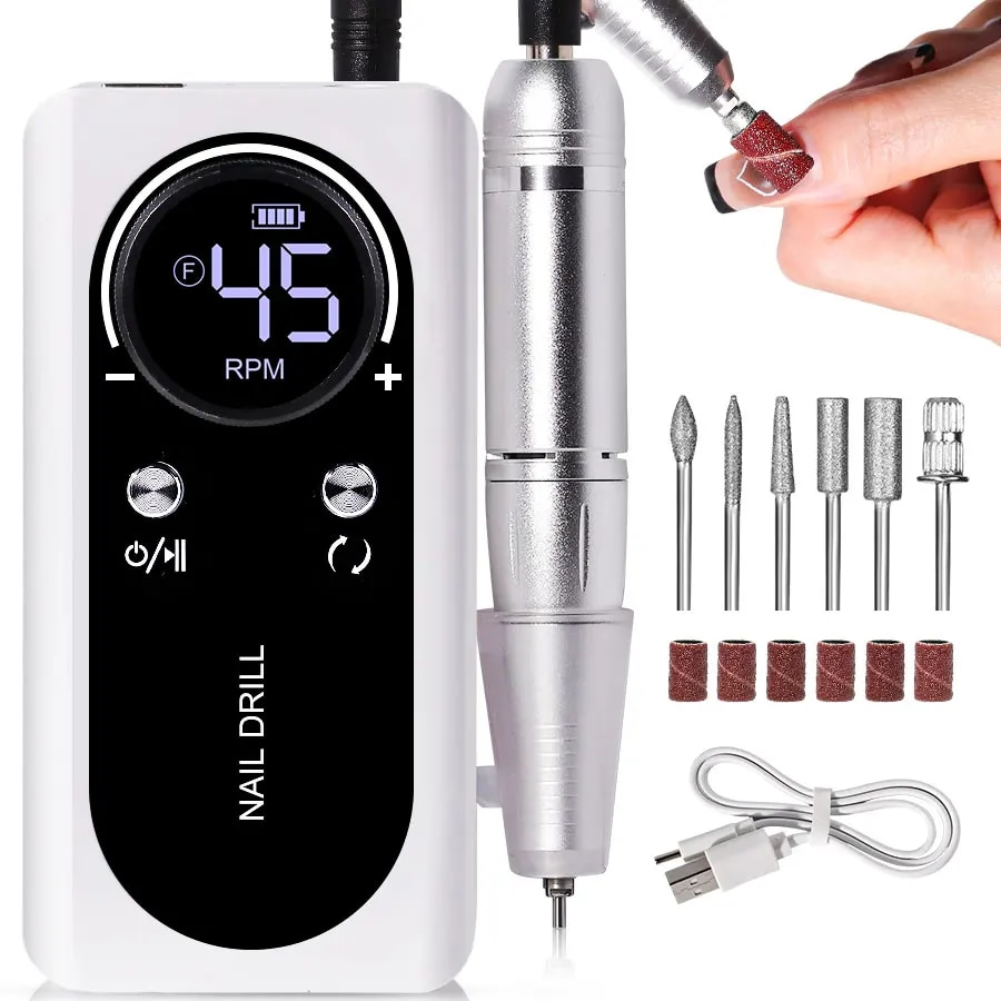 Professional 45000RPM portable electric nail file, pink, for manicure and pedicure
