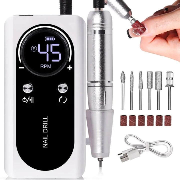 Professional 45000RPM portable electric nail file, pink, for manicure and pedicure
