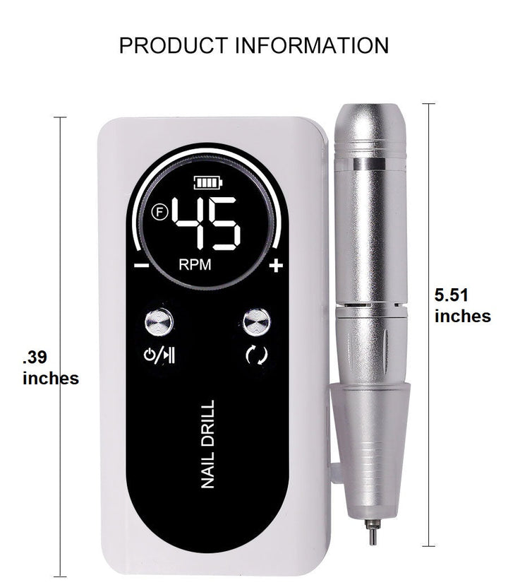 Close-up of rechargeable electric nail drill with precision bit for professional nail care