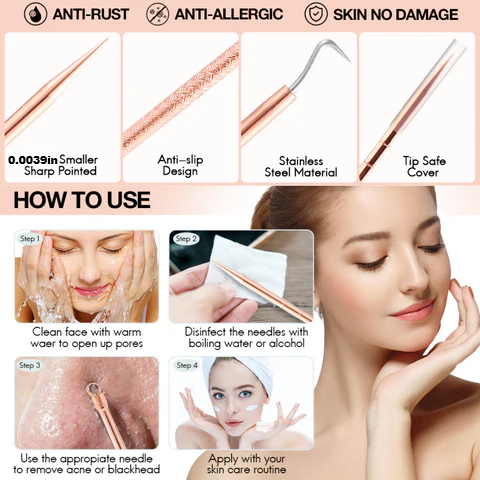 Full Professional Blackhead & Blemish Extractor Kit, neatly arranged beauty tools for comprehensive facial skincare