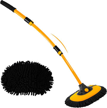 Telescopic aluminum alloy car wash brush for vehicles, scratch-free microfiber head, ergonomic design.