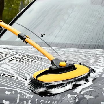 Durable microfiber car wash brush with long telescopic pole for scratch-free, efficient vehicle cleaning.