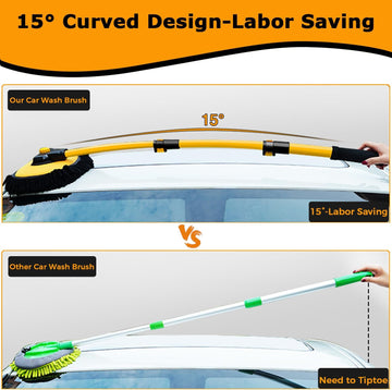 Car wash cleaning brush with telescopic pole & microfiber head for scratch-free vehicle, RV, SUV detailing.