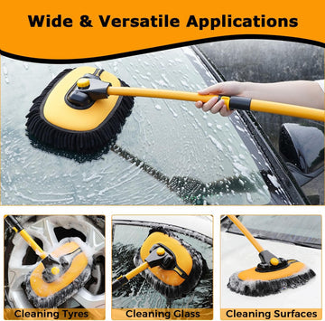 Adjustable telescopic car wash brush with ultra-soft microfiber for scratch-free, wet dry vehicle cleaning.