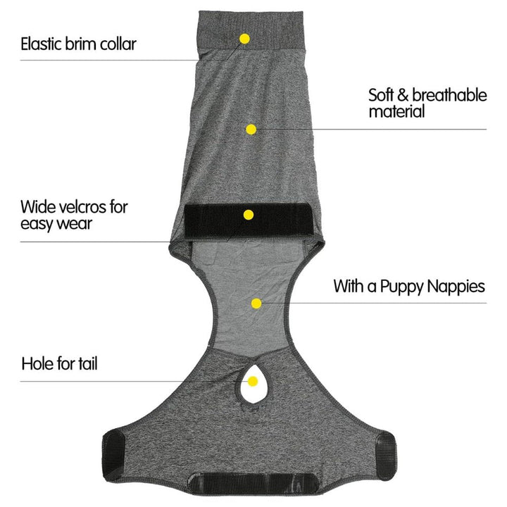 Lightweight dog recovery suit for effective wound protection, post-op healing & pet anxiety relief.