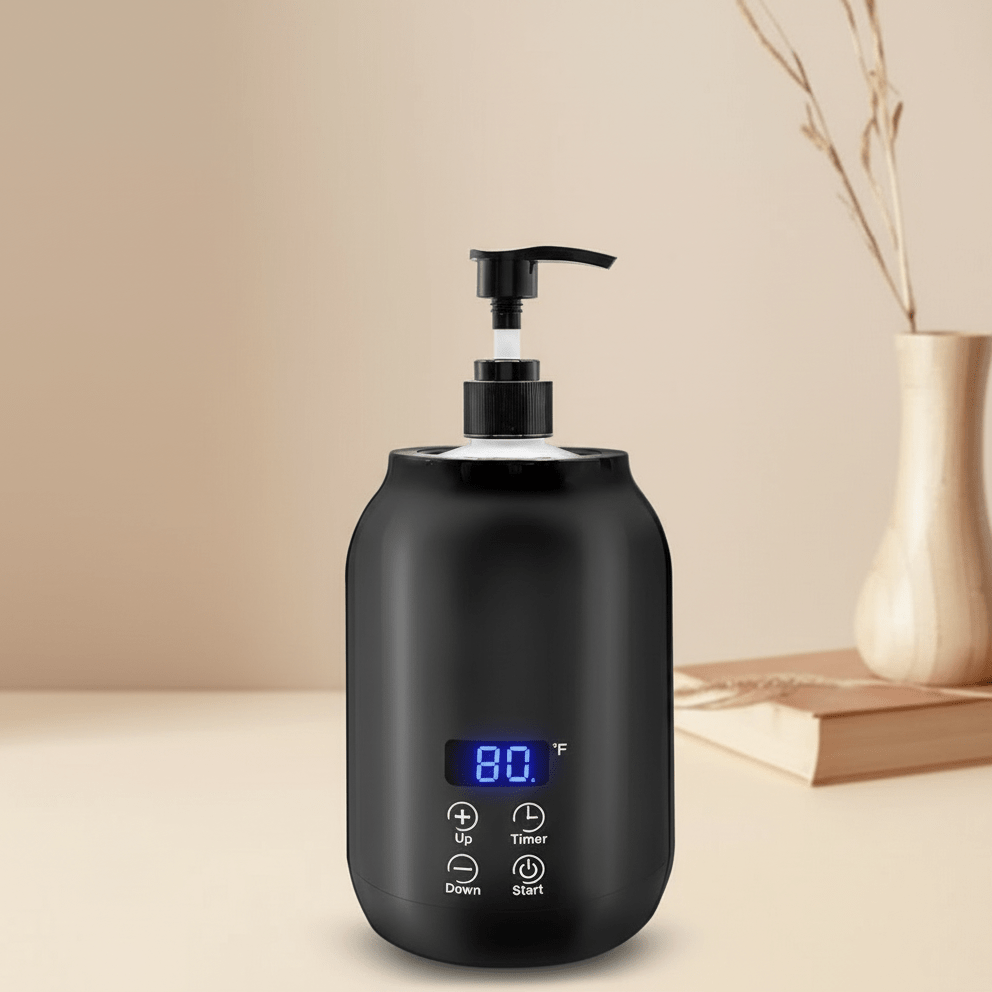 Electric massage oil warmer for beauty professionals & therapists; provides soothing warm oil for client comfort.