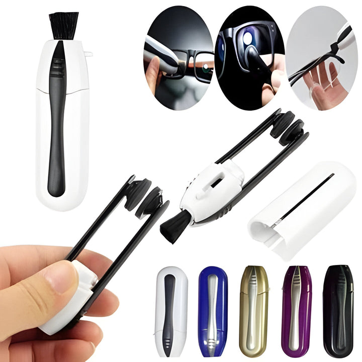 Portable eyeglass & sunglass lens cleaner gadget. Chemical-free, dry clean for clear, anti-smudge vision.