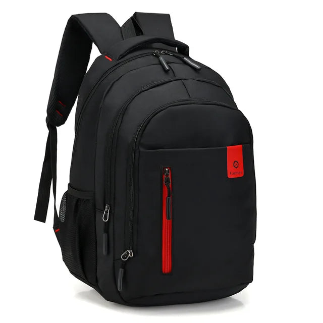 Close-up of waterproof fabric on a men's business laptop backpack, ensuring protection from rain.