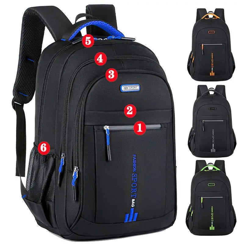Ergonomic men's daily commute backpack, waterproof material protects tech, stylish for business travel.