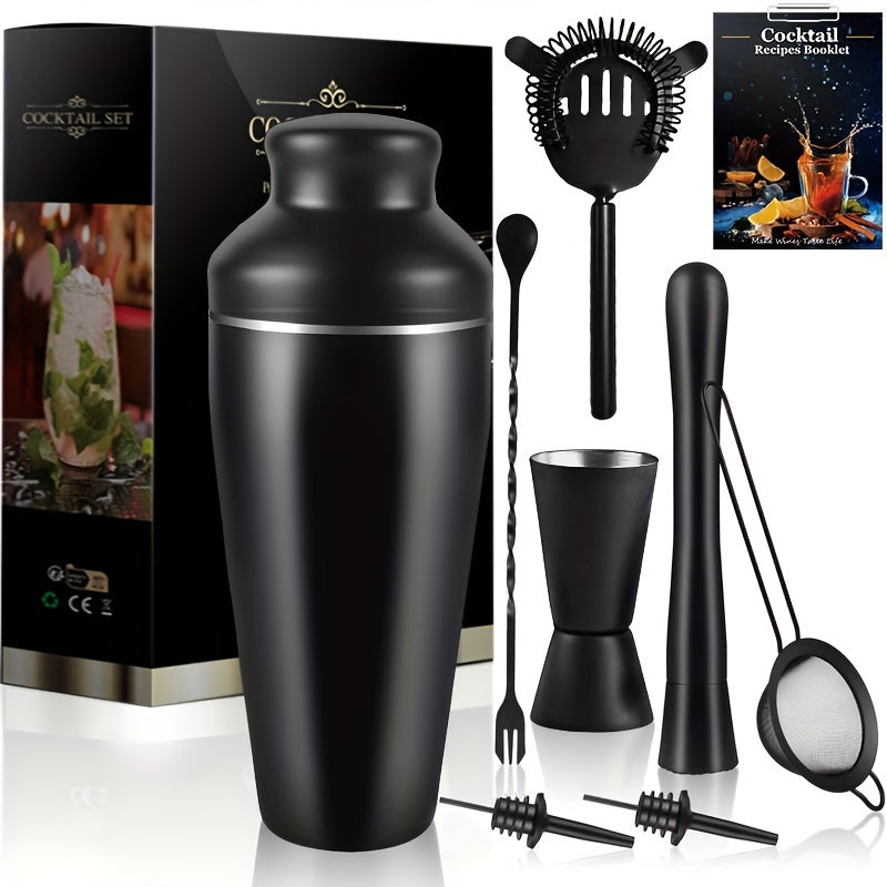 Close-up of the stainless steel MixMaster cocktail shaker, part of the professional bartending kit.