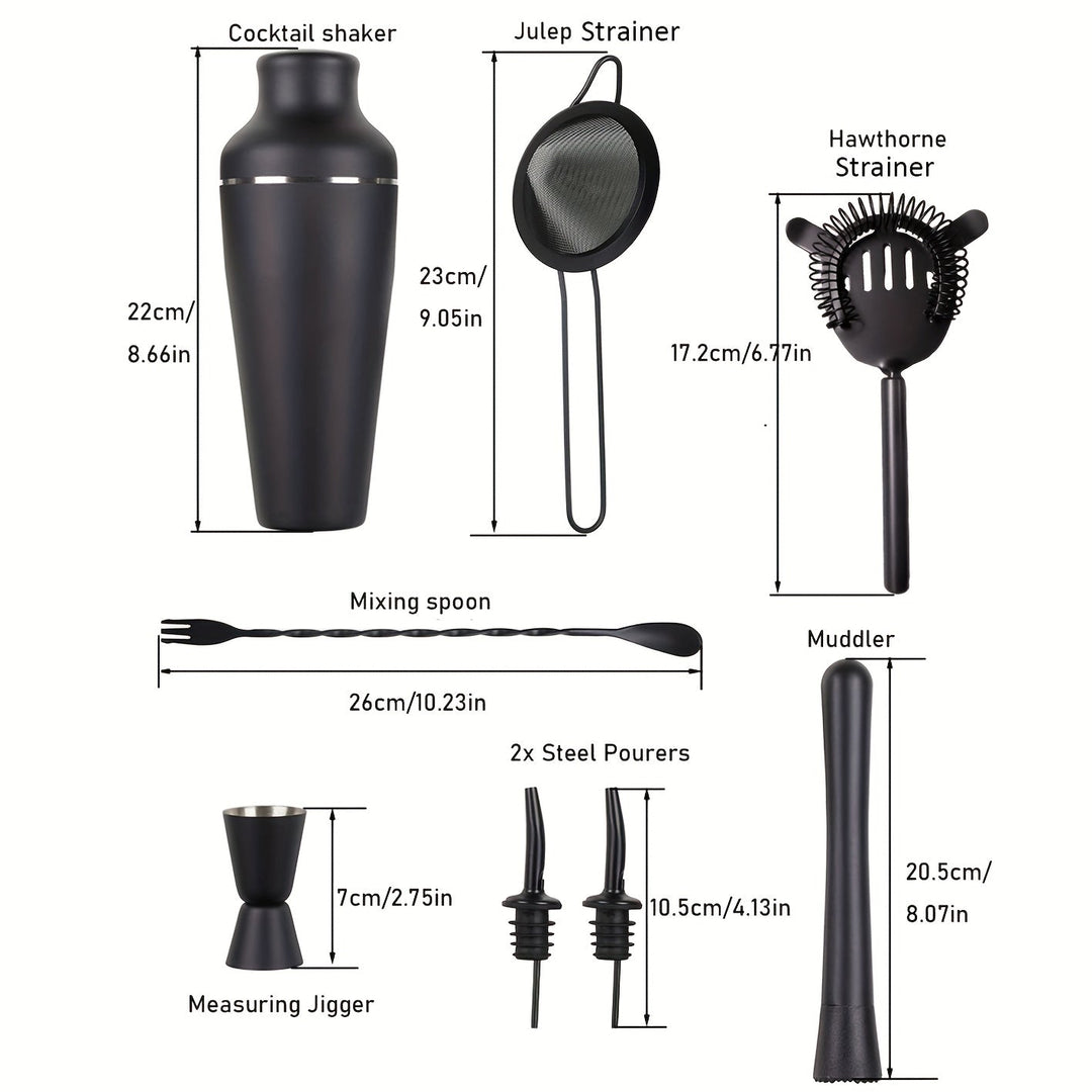 Ergonomic MixMaster stainless steel cocktail shaker & accessory tools, designed for easy professional drink crafting.