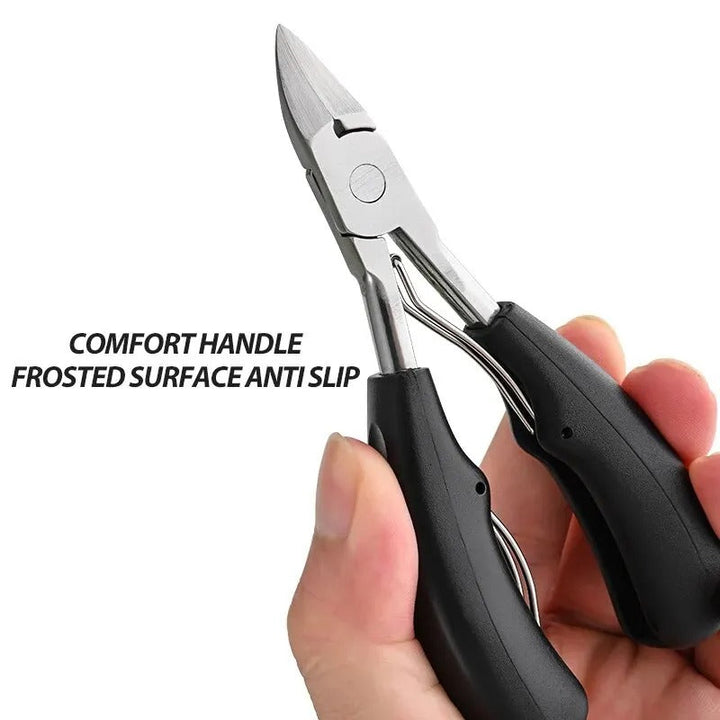 Strong nail clippers for thick nails, ensuring comfortable foot care for seniors. Stainless steel pedicure tool.